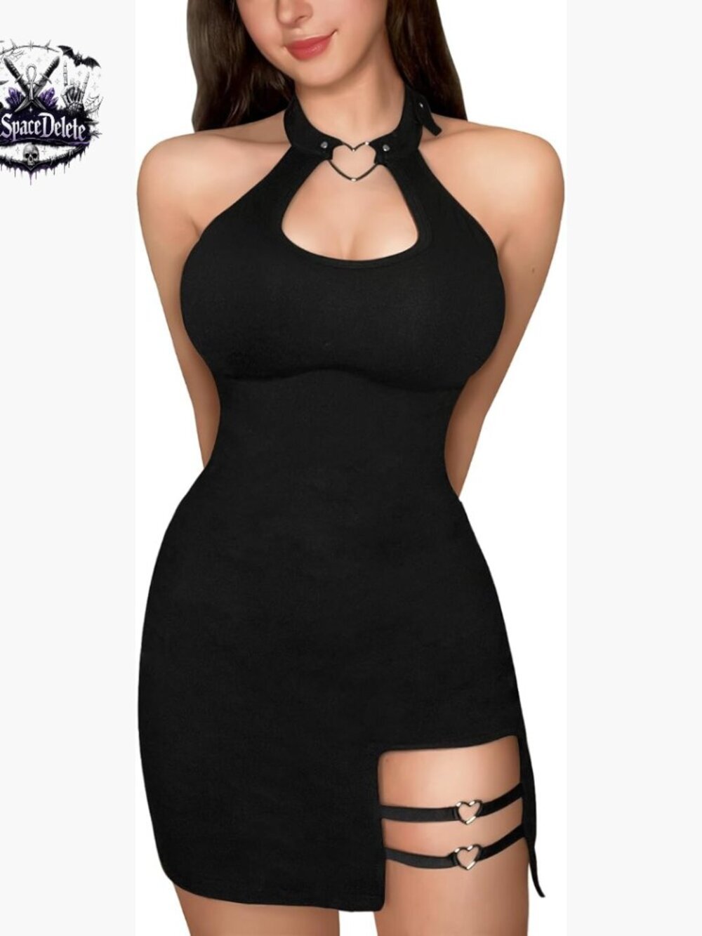Mini Dress with Halter Neck Heart Collar Open Back Bodycon